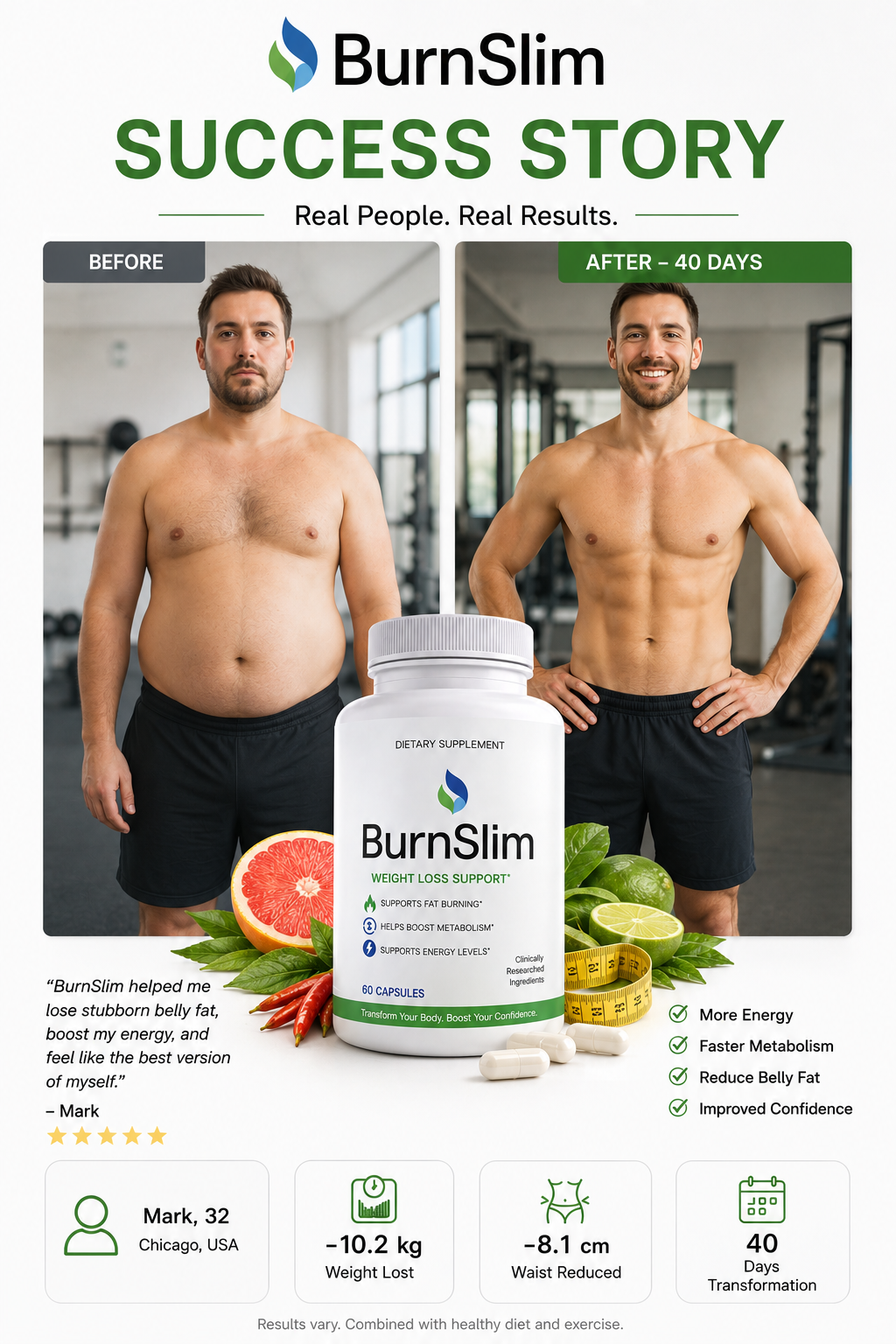 Mark BurnSlim 40 day before and after transformation
